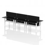 Air Back-to-Back 1200 x 600mm Height Adjustable 6 Person Office Bench Desk Black Top with Cable Ports White Frame with Black Straight Screen HA02843