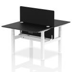 Air Back-to-Back 1200 x 800mm Height Adjustable 2 Person Bench Desk Black Top with Cable Ports White Frame with Black Straight Screen HA02849