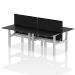 Air Back-to-Back Black Series 1200 x 800mm Height Adjustable 4 Person Bench Desk Black Top with Scalloped Edge Silver Frame with Charcoal Straight Scr HA02865