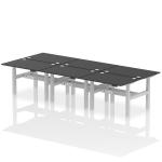 Air Back-to-Back 1200 x 800mm Height Adjustable 6 Person Bench Desk Black Top with Cable Ports Silver Frame HA02870