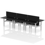 Air Back-to-Back 1200 x 800mm Height Adjustable 6 Person Bench Desk Black Top with Cable Ports Silver Frame with Black Straight Screen HA02871
