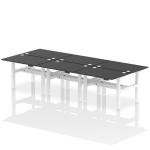 Air Back-to-Back 1200 x 800mm Height Adjustable 6 Person Bench Desk Black Top with Cable Ports White Frame HA02872