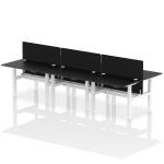 Air Back-to-Back 1200 x 800mm Height Adjustable 6 Person Bench Desk Black Top with Cable Ports White Frame with Black Straight Screen HA02873