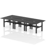 Air Back-to-Back Black Series 1200 x 800mm Height Adjustable 6 Person Bench Desk Black Top with Scalloped Edge Black Frame HA02874