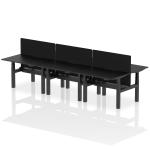 Air Back-to-Back Black Series 1200 x 800mm Height Adjustable 6 Person Bench Desk Black Top with Scalloped Edge Black Frame with Charcoal Straight Scre HA02875