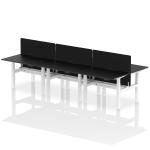 Air Back-to-Back Black Series 1200 x 800mm Height Adjustable 6 Person Bench Desk Black Top with Scalloped Edge White Frame with Charcoal Straight Scre HA02879