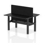Air Back-to-Back 1400 x 600mm Height Adjustable 2 Person Bench Desk Black Top with Cable Ports Black Frame with Black Straight Screen HA02881