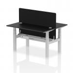 Air Back-to-Back 1400 x 600mm Height Adjustable 2 Person Office Bench Desk Black Top with Cable Ports Silver Frame with Black Straight Screen HA02883