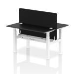 Air Back-to-Back 1400 x 600mm Height Adjustable 2 Person Bench Desk Black Top with Cable Ports White Frame with Black Straight Screen HA02885