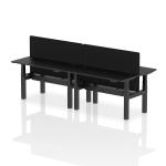 Air Back-to-Back 1400 x 600mm Height Adjustable 4 Person Bench Desk Black Top with Cable Ports Black Frame with Black Straight Screen HA02887