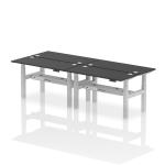 Air Back-to-Back 1400 x 600mm Height Adjustable 4 Person Bench Desk Black Top with Cable Ports Silver Frame HA02888