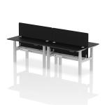 Air Back-to-Back 1400 x 600mm Height Adjustable 4 Person Bench Desk Black Top with Cable Ports Silver Frame with Black Straight Screen HA02889