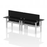 Air Back-to-Back 1400 x 600mm Height Adjustable 4 Person Office Bench Desk Black Top with Cable Ports Silver Frame with Black Straight Screen HA02889