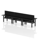 Air Back-to-Back 1400 x 600mm Height Adjustable 6 Person Bench Desk Black Top with Cable Ports Black Frame with Black Straight Screen HA02893