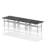 Air Back-to-Back 1400 x 600mm Height Adjustable 6 Person Bench Desk Black Top with Cable Ports Silver Frame HA02894