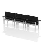 Air Back-to-Back 1400 x 600mm Height Adjustable 6 Person Bench Desk Black Top with Cable Ports Silver Frame with Black Straight Screen HA02895