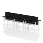 Air Back-to-Back 1400 x 600mm Height Adjustable 6 Person Bench Desk Black Top with Cable Ports White Frame with Black Straight Screen HA02897