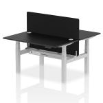 Air Back-to-Back 1400 x 800mm Height Adjustable 2 Person Bench Desk Black Top with Cable Ports Silver Frame with Black Straight Screen HA02901