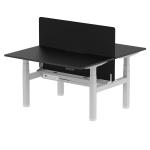Air Back-to-Back Black Series 1400 x 800mm Height Adjustable 2 Person Bench Desk Black Top with Scalloped Edge Silver Frame with Charcoal Straight Scr HA02907