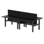 Air Back-to-Back 1400 x 800mm Height Adjustable 4 Person Bench Desk Black Top with Cable Ports Black Frame with Black Straight Screen HA02911