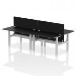 Air Back-to-Back 1400 x 800mm Height Adjustable 4 Person Office Bench Desk Black Top with Cable Ports Silver Frame with Black Straight Screen HA02913