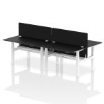 Air Back-to-Back 1400 x 800mm Height Adjustable 4 Person Bench Desk Black Top with Cable Ports White Frame with Black Straight Screen HA02915