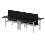 Air Back-to-Back Black Series 1400 x 800mm Height Adjustable 4 Person Bench Desk Black Top with Scalloped Edge Silver Frame with Charcoal Straight Scr HA02919