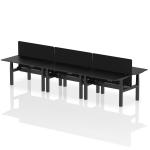 Air Back-to-Back 1400 x 800mm Height Adjustable 6 Person Bench Desk Black Top with Cable Ports Black Frame with Black Straight Screen HA02923