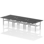 Air Back-to-Back 1400 x 800mm Height Adjustable 6 Person Bench Desk Black Top with Cable Ports Silver Frame HA02924
