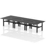 Air Back-to-Back Black Series 1400 x 800mm Height Adjustable 6 Person Bench Desk Black Top with Scalloped Edge Black Frame HA02928