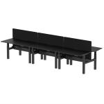 Air Back-to-Back Black Series 1400 x 800mm Height Adjustable 6 Person Bench Desk Black Top with Scalloped Edge Black Frame with Charcoal Straight Scre HA02929