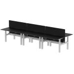 Air Back-to-Back Black Series 1400 x 800mm Height Adjustable 6 Person Bench Desk Black Top with Scalloped Edge Silver Frame with Charcoal Straight Scr HA02931