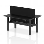 Air Back-to-Back 1600 x 600mm Height Adjustable 2 Person Office Bench Desk Black Top with Cable Ports Black Frame with Black Straight Screen HA02935