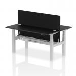 Air Back-to-Back 1600 x 600mm Height Adjustable 2 Person Office Bench Desk Black Top with Cable Ports Silver Frame with Black Straight Screen HA02937