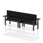 Air Back-to-Back 1600 x 600mm Height Adjustable 4 Person Bench Desk Black Top with Cable Ports Black Frame with Black Straight Screen HA02941