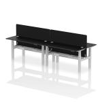Air Back-to-Back 1600 x 600mm Height Adjustable 4 Person Bench Desk Black Top with Cable Ports Silver Frame with Black Straight Screen HA02943