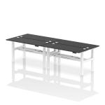 Air Back-to-Back 1600 x 600mm Height Adjustable 4 Person Bench Desk Black Top with Cable Ports White Frame HA02944