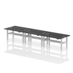 Air Back-to-Back 1600 x 600mm Height Adjustable 6 Person Bench Desk Black Top with Cable Ports Silver Frame HA02948