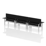 Air Back-to-Back 1600 x 600mm Height Adjustable 6 Person Bench Desk Black Top with Cable Ports Silver Frame with Black Straight Screen HA02949