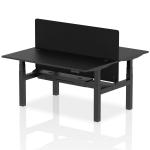 Air Back-to-Back 1600 x 800mm Height Adjustable 2 Person Bench Desk Black Top with Cable Ports Black Frame with Black Straight Screen HA02953