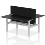 Air Back-to-Back 1600 x 800mm Height Adjustable 2 Person Office Bench Desk Black Top with Cable Ports Silver Frame with Black Straight Screen HA02955