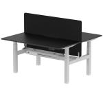 Air Back-to-Back Black Series 1600 x 800mm Height Adjustable 2 Person Bench Desk Black Top with Scalloped Edge Silver Frame with Charcoal Straight Scr HA02961
