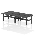 Air Back-to-Back 1600 x 800mm Height Adjustable 4 Person Bench Desk Black Top with Cable Ports Black Frame HA02964