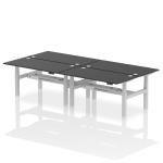 Air Back-to-Back 1600 x 800mm Height Adjustable 4 Person Bench Desk Black Top with Cable Ports Silver Frame HA02966