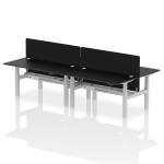Air Back-to-Back 1600 x 800mm Height Adjustable 4 Person Bench Desk Black Top with Cable Ports Silver Frame with Black Straight Screen HA02967