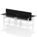 Air Back-to-Back 1600 x 800mm Height Adjustable 4 Person Bench Desk Black Top with Cable Ports White Frame with Black Straight Screen HA02969