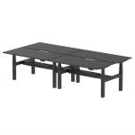 Air Back-to-Back Black Series 1600 x 800mm Height Adjustable 4 Person Bench Desk Black Top with Scalloped Edge Black Frame HA02970