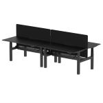 Air Back-to-Back Black Series 1600 x 800mm Height Adjustable 4 Person Bench Desk Black Top with Scalloped Edge Black Frame with Charcoal Straight Scre HA02971