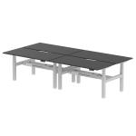 Air Back-to-Back Black Series 1600 x 800mm Height Adjustable 4 Person Bench Desk Black Top with Scalloped Edge Silver Frame HA02972