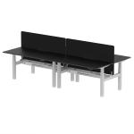 Air Back-to-Back Black Series 1600 x 800mm Height Adjustable 4 Person Bench Desk Black Top with Scalloped Edge Silver Frame with Charcoal Straight Scr HA02973